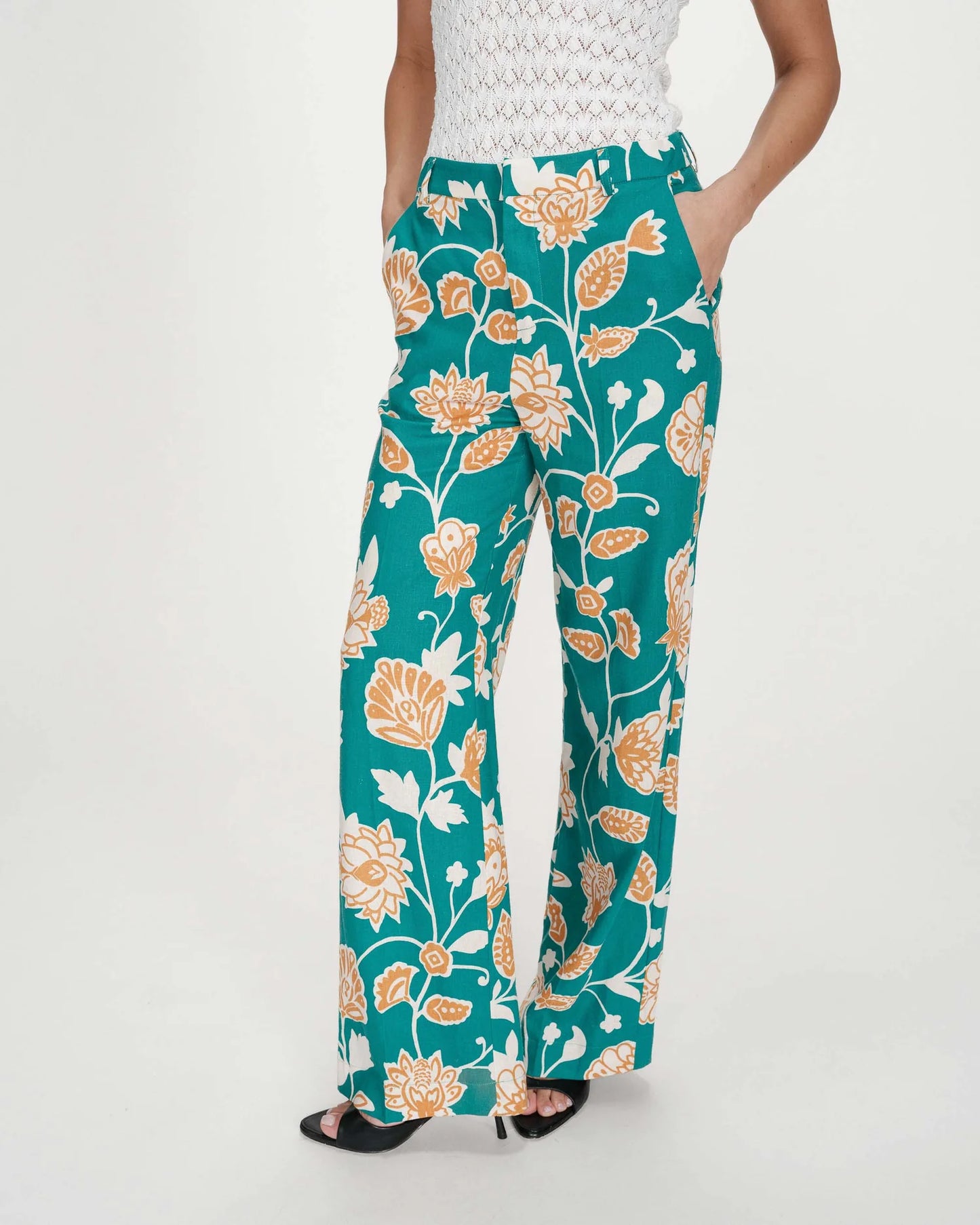 Pantalón recto floral vert Varino