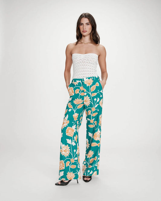 Pantalón recto floral vert Varino