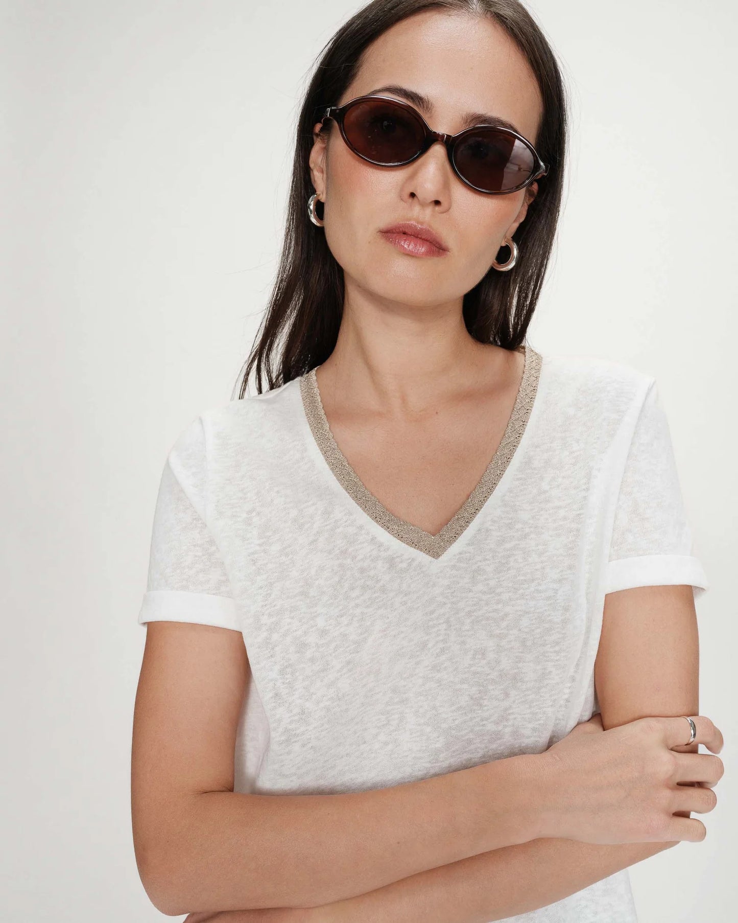 Camiseta con cuello en V ivoire Vasco