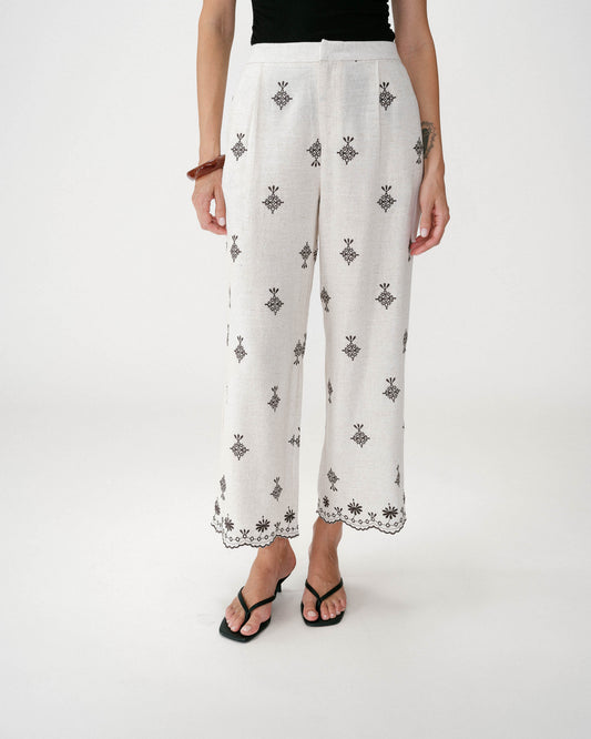 Pantalón bordado de viscosa y lino Waren