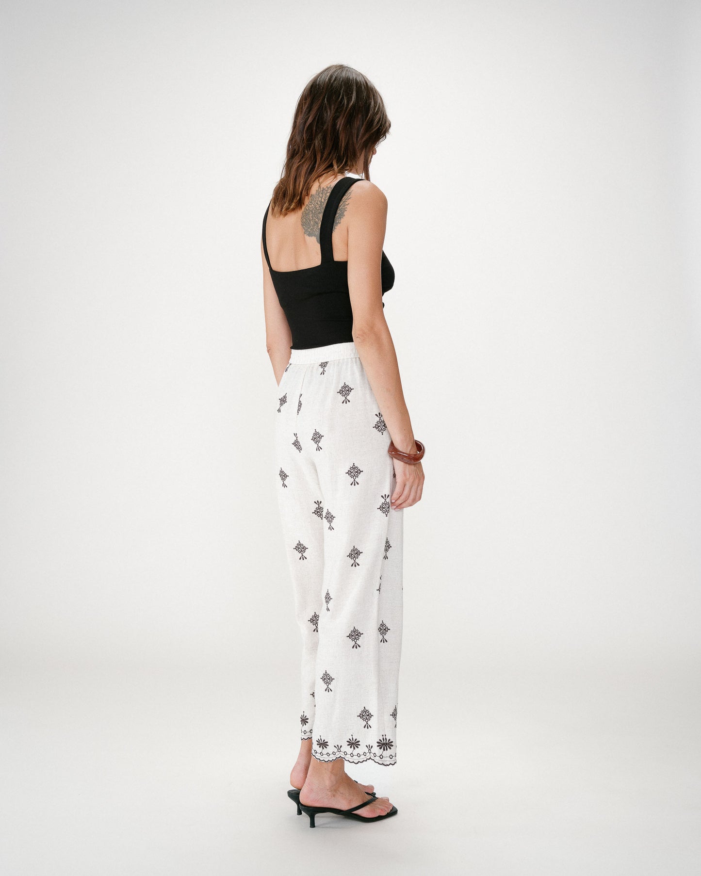 Pantalón bordado de viscosa y lino Waren