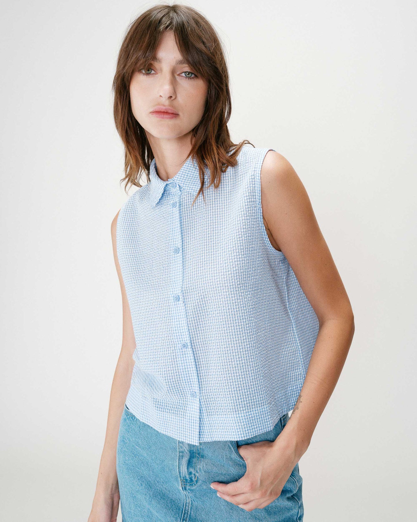 Blusa de cuadros vichy color azul Windell