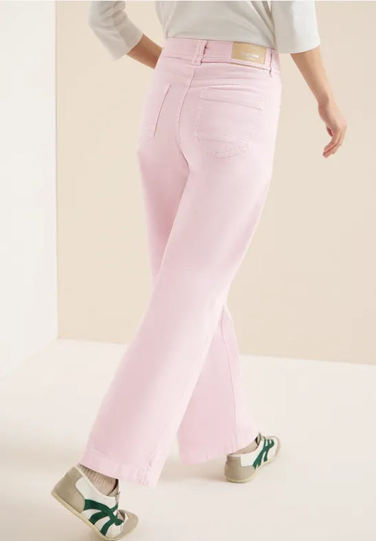 Pantalones vaqueros de talle alto y pierna ancha color rosa