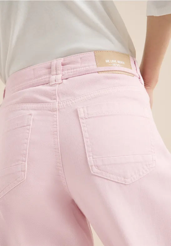 Pantalones vaqueros de talle alto y pierna ancha color rosa